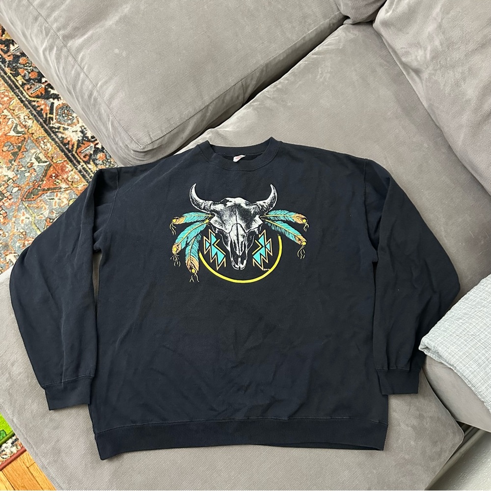 Vintage Arizona Animal Skull Southwestern Aztec Crewneck Sweatshirt Size XXL